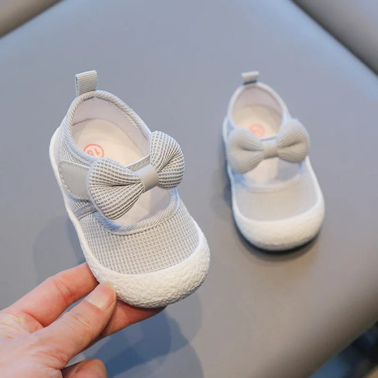 Baby Girl Shoes with Bow – Soft Sole & Velcro Strap First Walkers