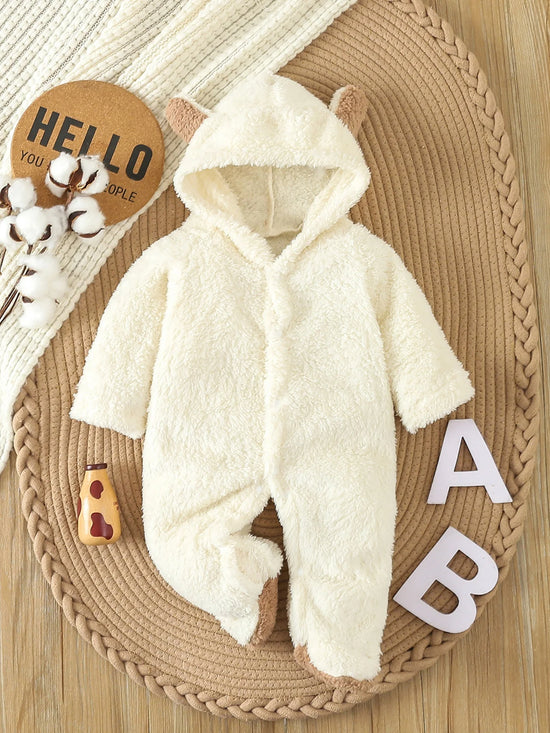 Autumn Winter Newborn Baby Rompers | Warm Fleece Hooded Jumpsuits 0–12M
