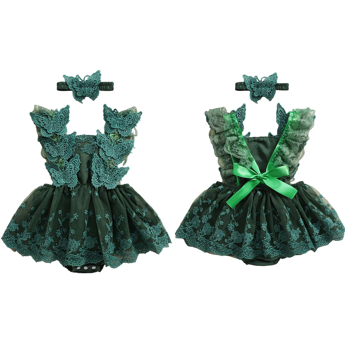 Baby Girl Butterfly Lace Romper & Headband Set