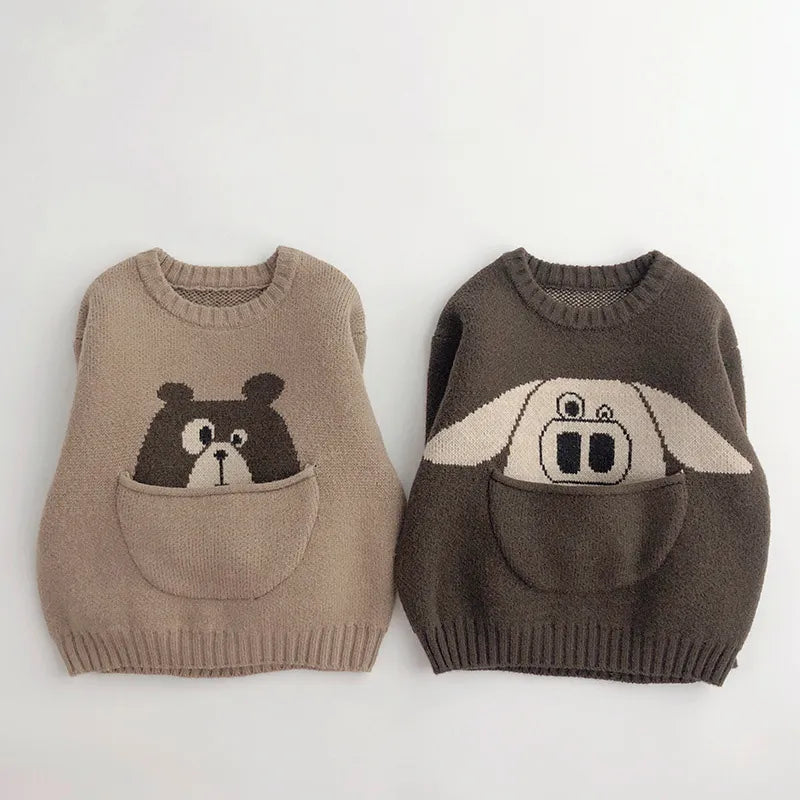 Animal Stitch Print Boys Sweater