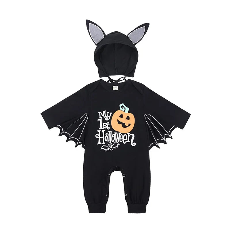 Baby Bat Halloween Costume Romper with Hat – First Halloween Outfit