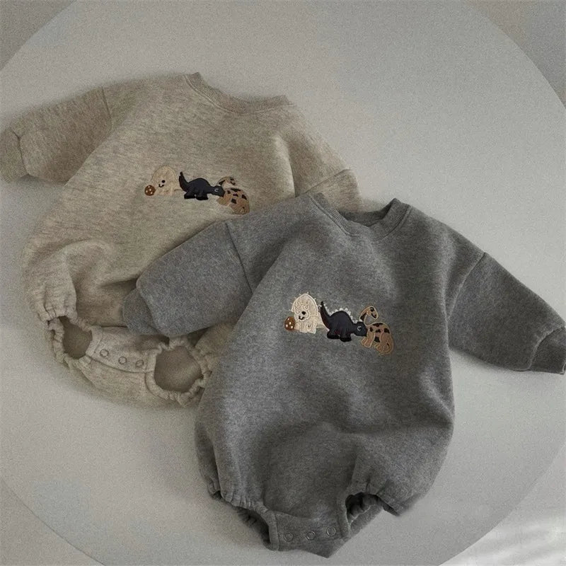 Dino Embroidered Baby Sweatshirt Romper