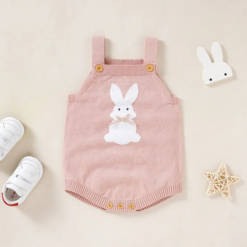 Baby Bunny Romper | Knit Newborn Outfit Bunny Overalls