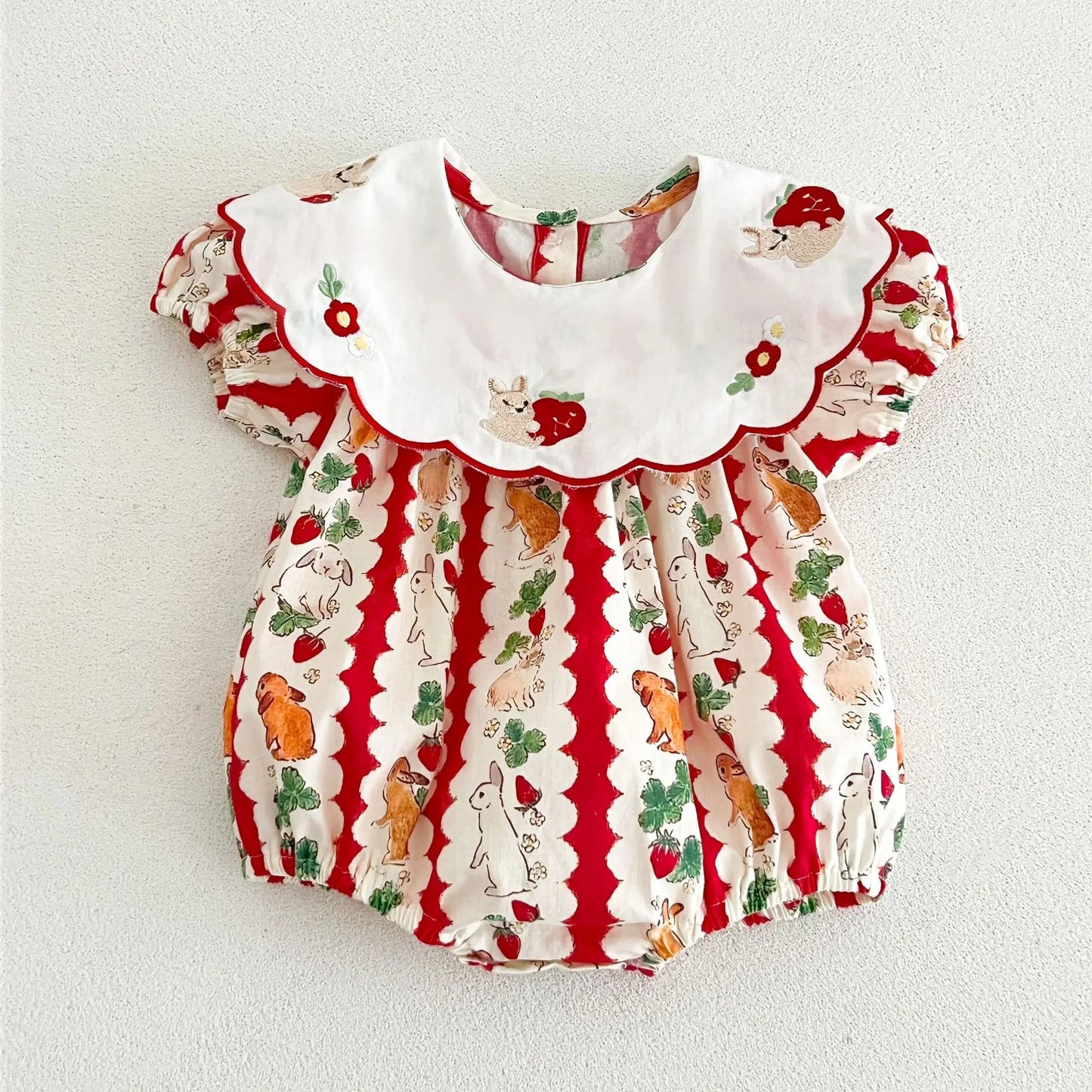 Baby Girl Christmas Romper with Bow | Holiday Bubble Outfit