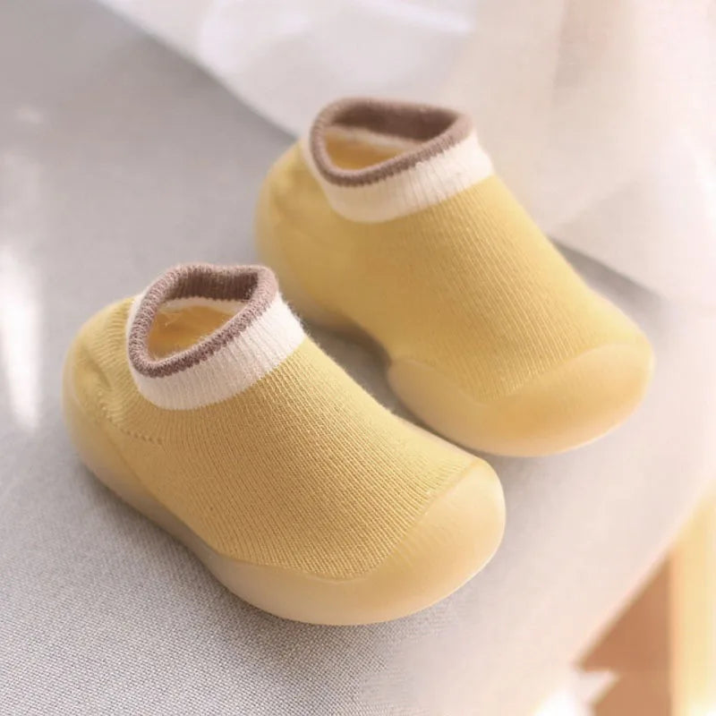 Baby First Walker Shoes, Knit Booties with Rubber Non-Slip Sole, Soft Indoor Floor Shoes for Boys & Girls