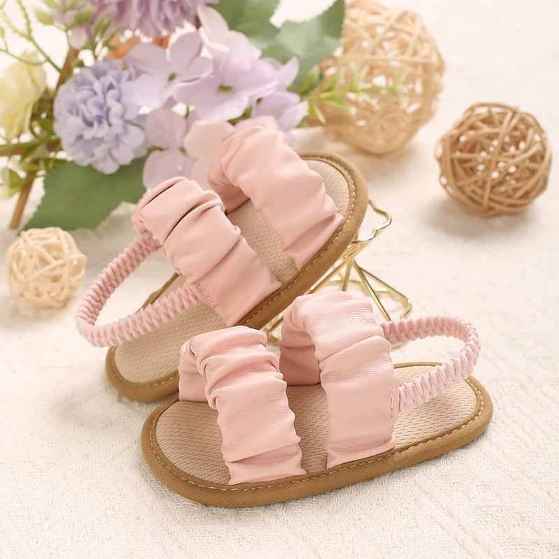 Baby Girl Ruched Sandals | Soft Sole Summer Toddler Shoes