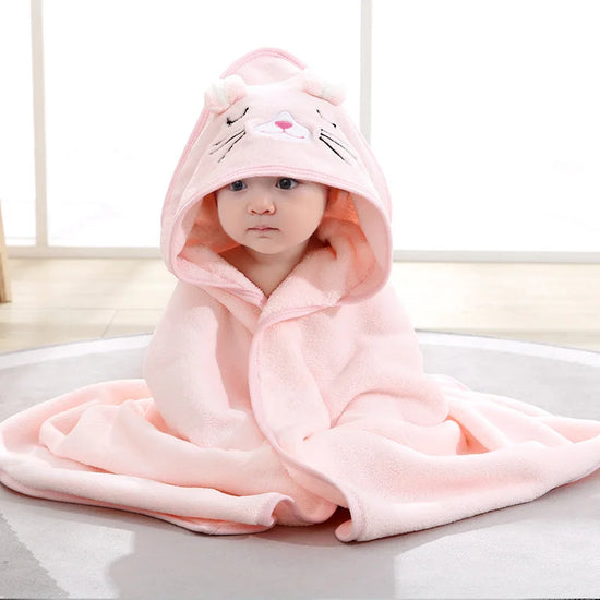 Soft Hooded Baby Bath Towel & Blanket - Cartoon Animal Design