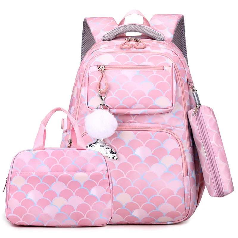 3pcs/Set Fish Scale Print Kid Backpack