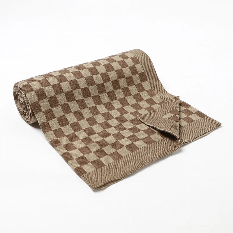 Newborn Baby Knitted Blanket | Soft Checkered Stroller & Bed Cover 100x80cm