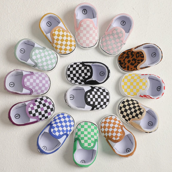 Classic Checkerboard Baby Shoes – Soft Sole Canvas Slip-On for Boys & Girls | Toddler & Newborn Casual Sneakers
