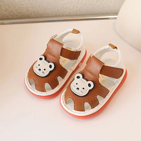 Non-Slip Baby First Walking Shoes – Summer Squeaky Sandals with Cute Bear Design