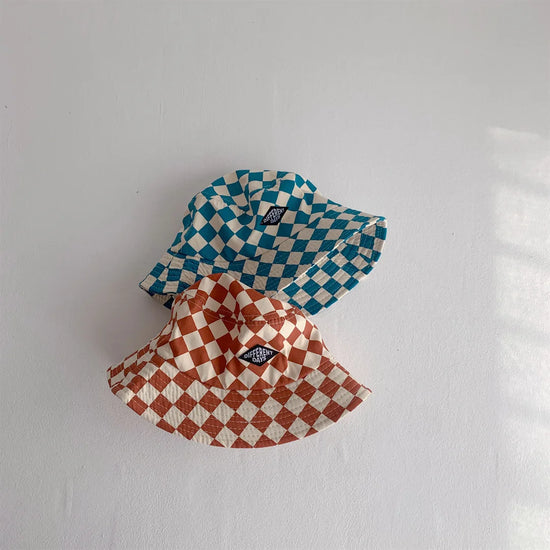 Cute Checkerboard Kids Bucket Hat – Soft Plaid Sun Cap for Baby Boys & Girls