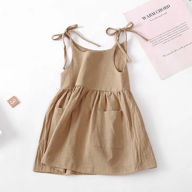 Toddler Girl Summer Dress | Minimalist Cotton Pocket Dress Casual Baby Outfit