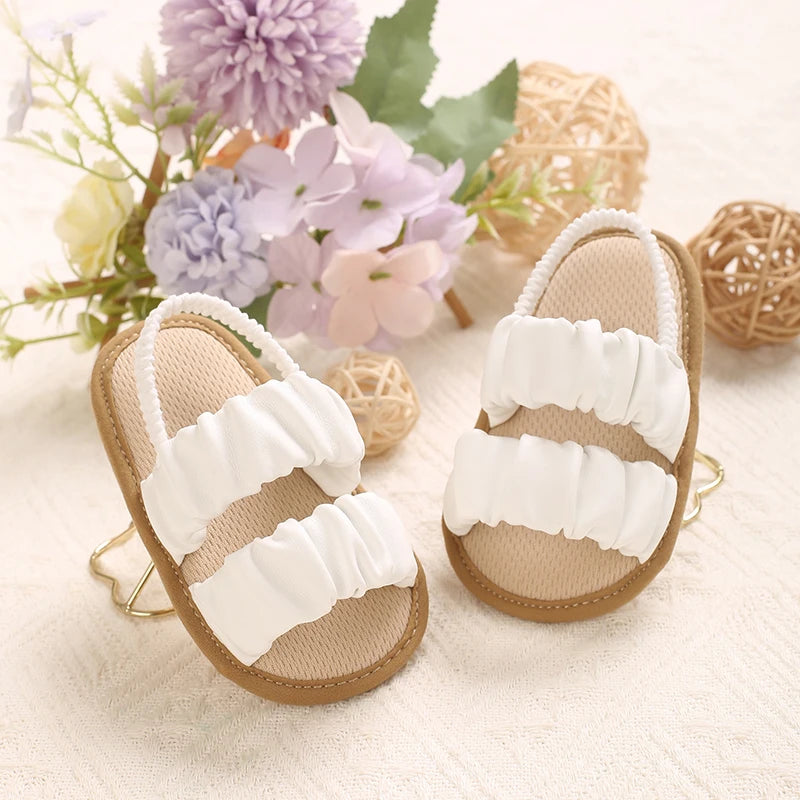 Baby Girl Ruched Sandals | Soft Sole Summer Toddler Shoes