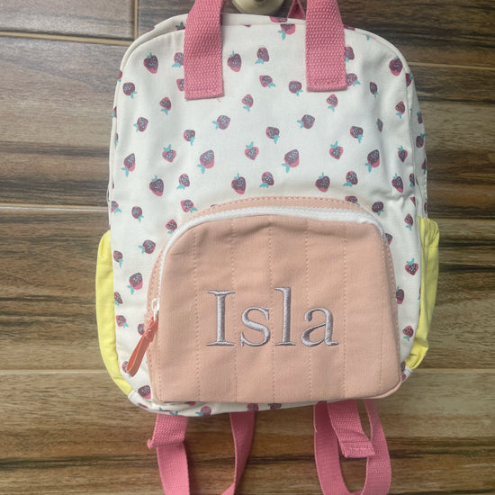 Name Embroidered Strawberry Backpack