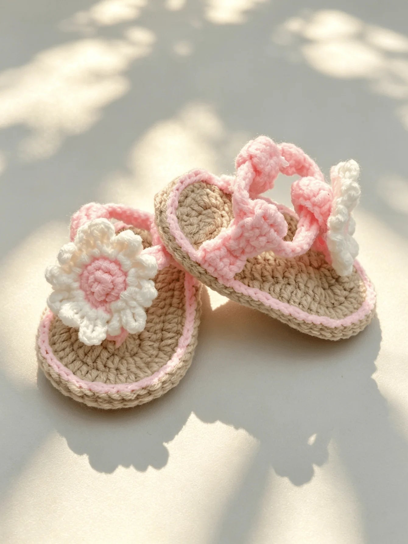 Handmade Crochet Baby Sandals | Daisy Flower Soft Sole Newborn Sandals