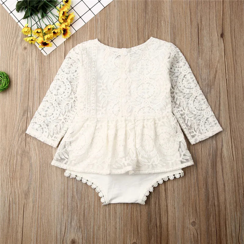 Baby Girl White Lace Romper Dress | Elegant Tulle Cake smash Outfit