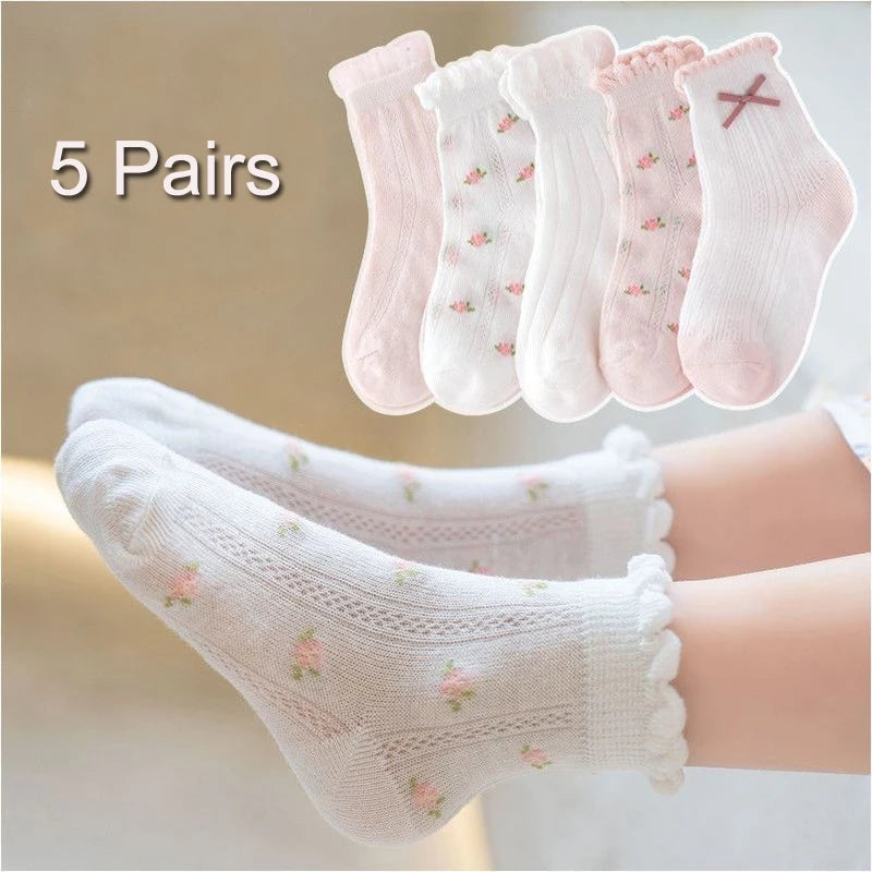 5 Pairs Kids Cotton Socks – Breathable Spring & Summer Socks for Girls and Boys