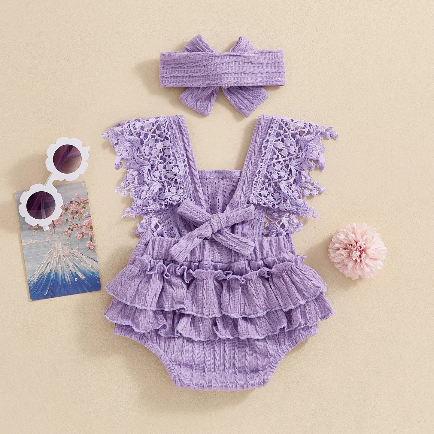 Baby Girl Lace Bow Romper Set | Newborn Summer Outfit