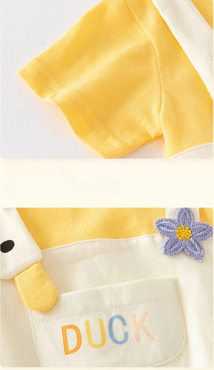 Baby Unisex Romper Set with T-Shirt | Cute Duck Overalls Outfit