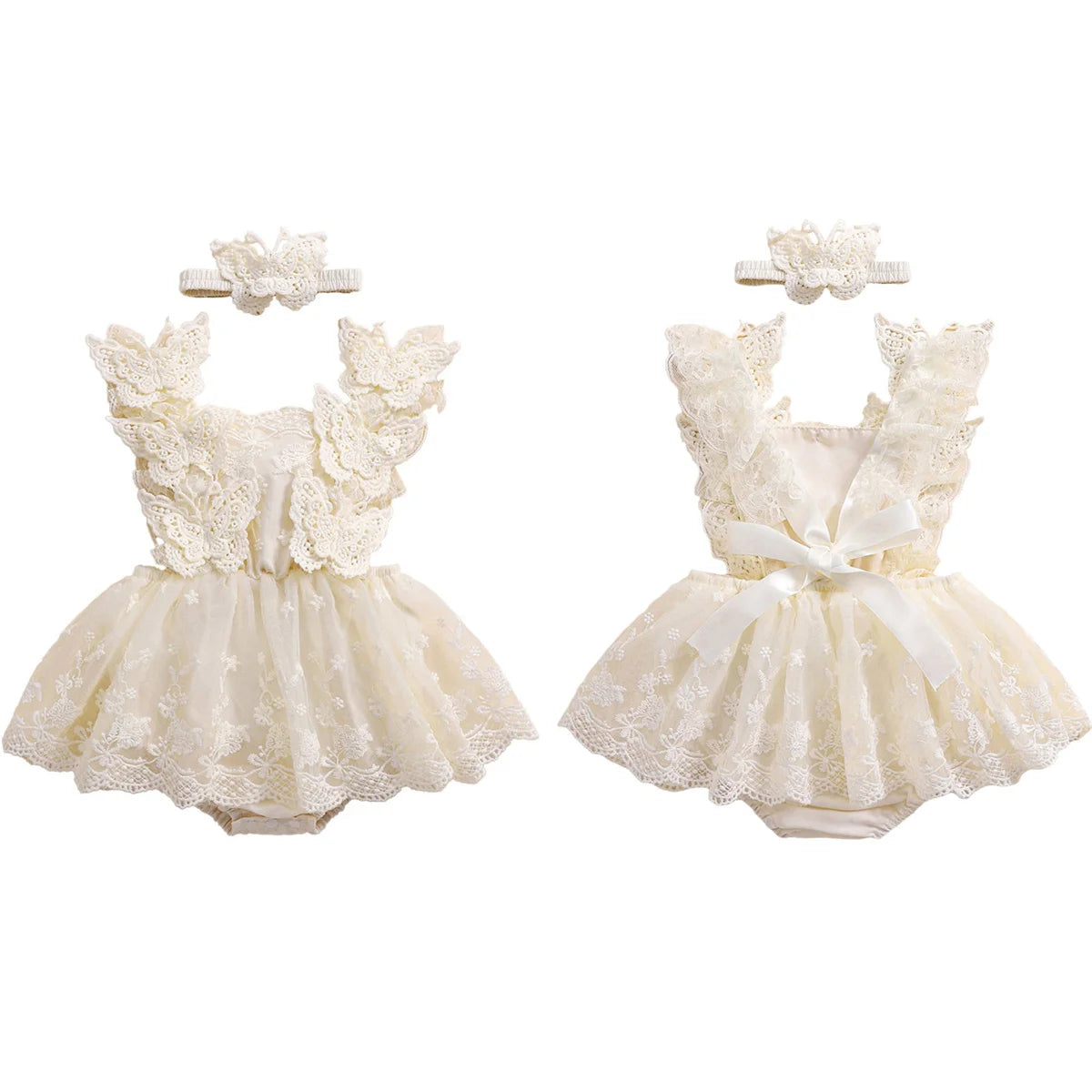 Baby Girl Butterfly Lace Romper & Headband Set