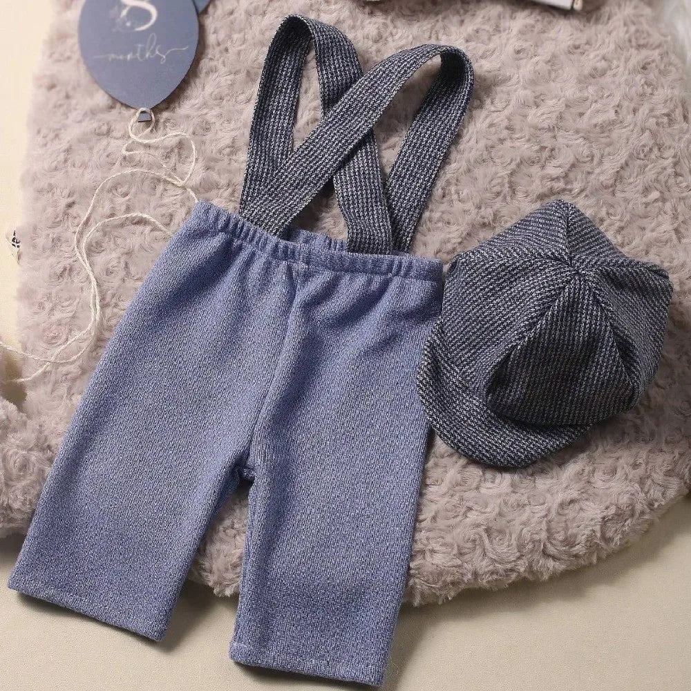 Baby Boy Vintage Suspender Pants & Newsboy Cap Set – Herringbone Gentleman Outfit