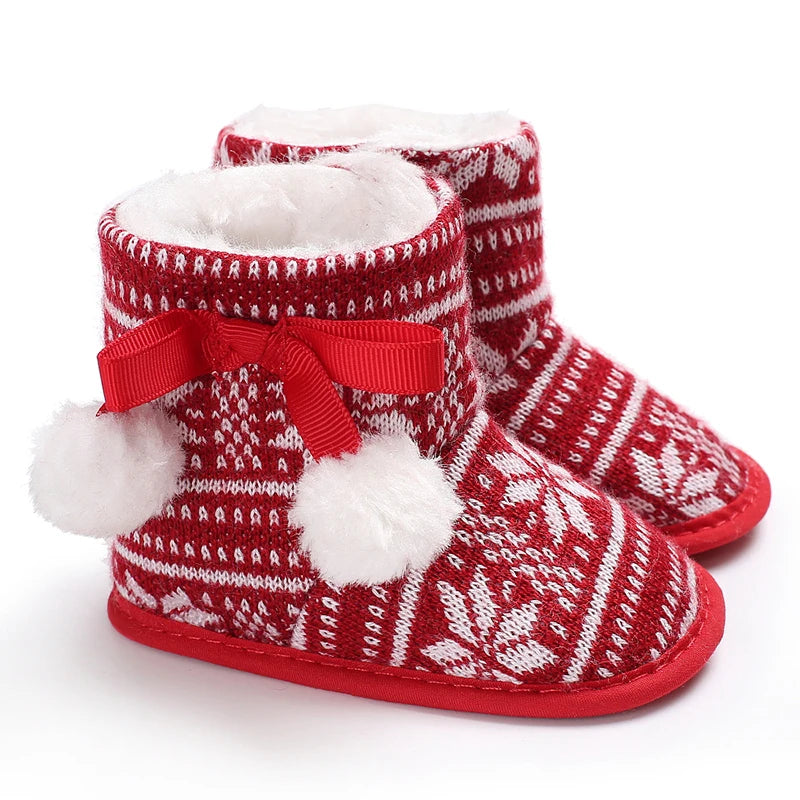 Infant Newborn Booties Santa Foot Socks Baby Christmas Boots Lovely Snowflake Santa Design Winter Warm Slippers Anti-Slip Shoes