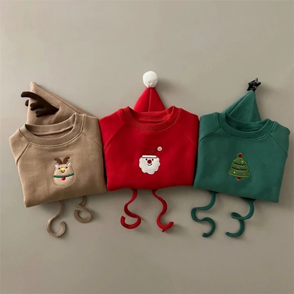 2025 Christmas Costumes Newborn Clothes Baby Romper+Hat Winter Cotton Embroidery Thicken Fleece Toddler Jumpsuit Infant Gift