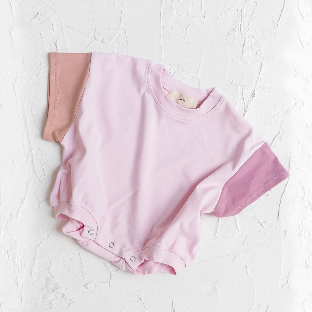 Baby Girl Short Sleeve Romper | Soft Cotton Color Block Infant Bodysuit