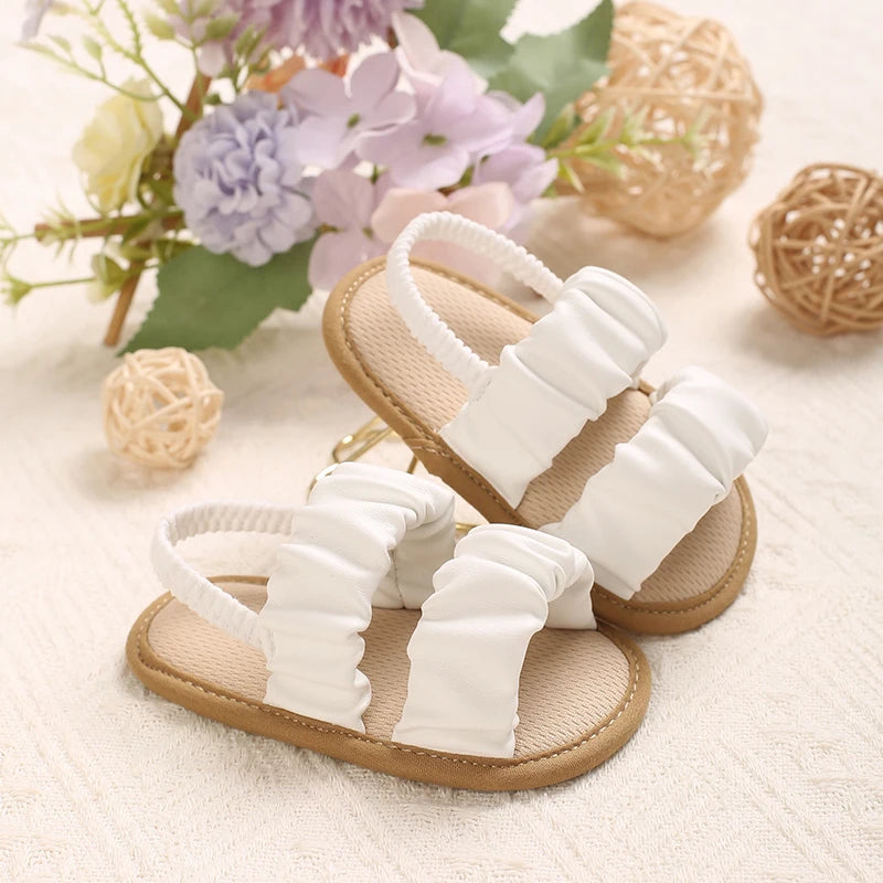 Baby Girl Ruched Sandals | Soft Sole Summer Toddler Shoes