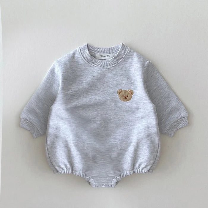 Baby Unisex Long Sleeve Romper | Soft Cotton Bear Embroidered Infant Bodysuit