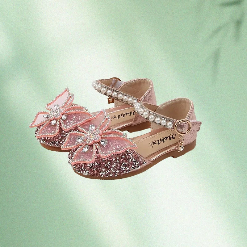 Summer Princess Girls Sandals Sequins Rhinestone Bow Girls Leather Shoes New Baby Perform Prewalker Dancing Shoes