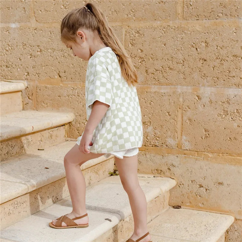 Kids Summer checked Knit Set – Checked T-Shirt & Shorts Outfit for Boys and Girls