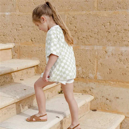 Kids Summer checked Knit Set – Checked T-Shirt & Shorts Outfit for Boys and Girls