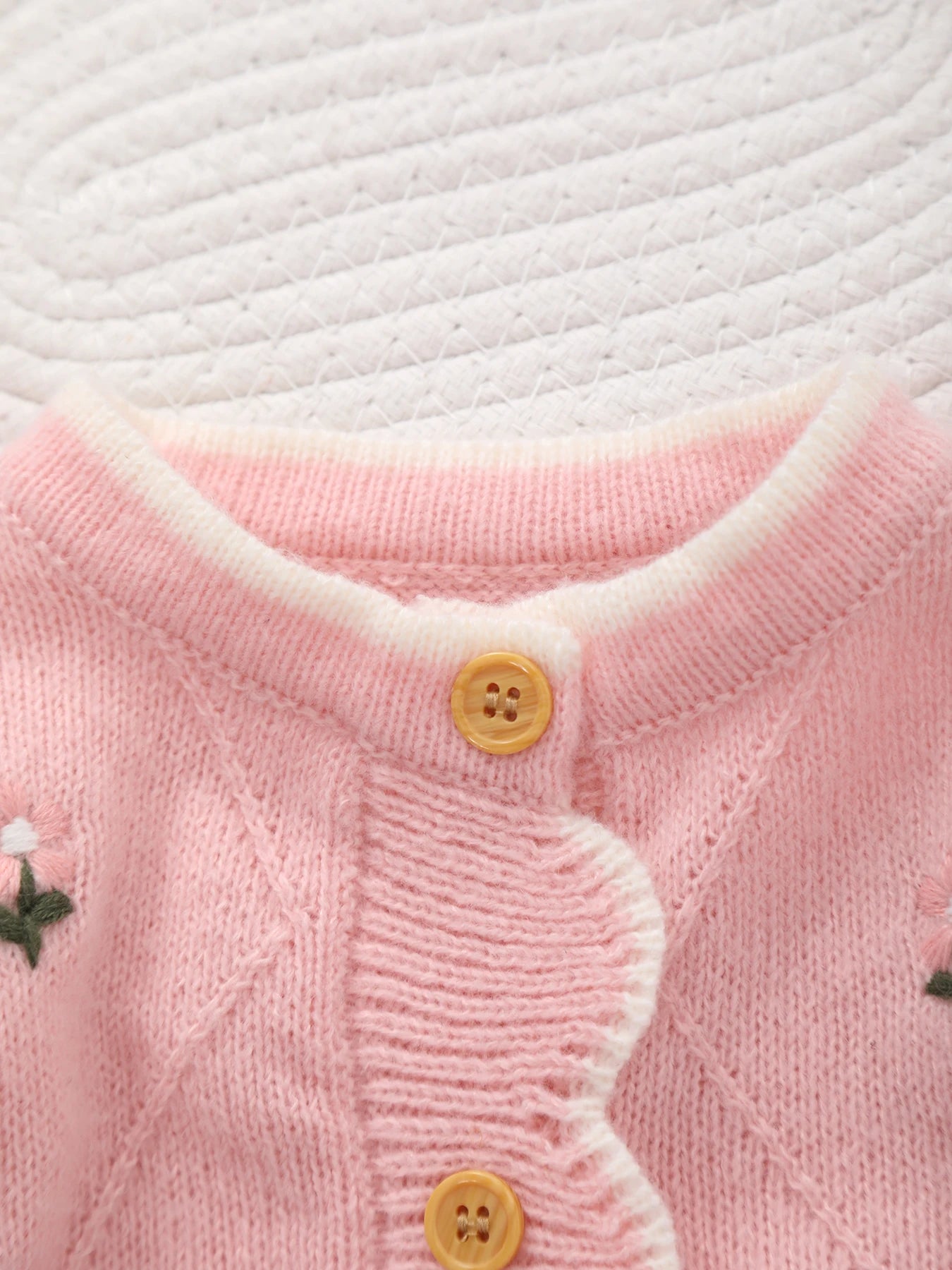 Baby Girl Knitted Jumpsuit | Floral Embroidery Footed Outfit