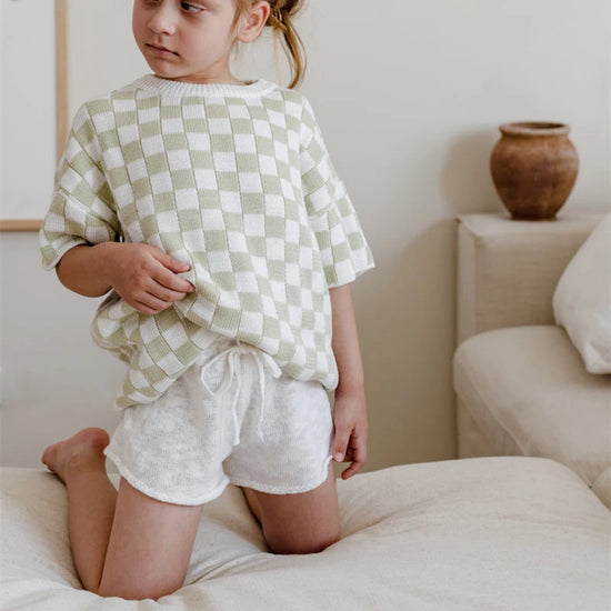 Kids Summer checked Knit Set – Checked T-Shirt & Shorts Outfit for Boys and Girls