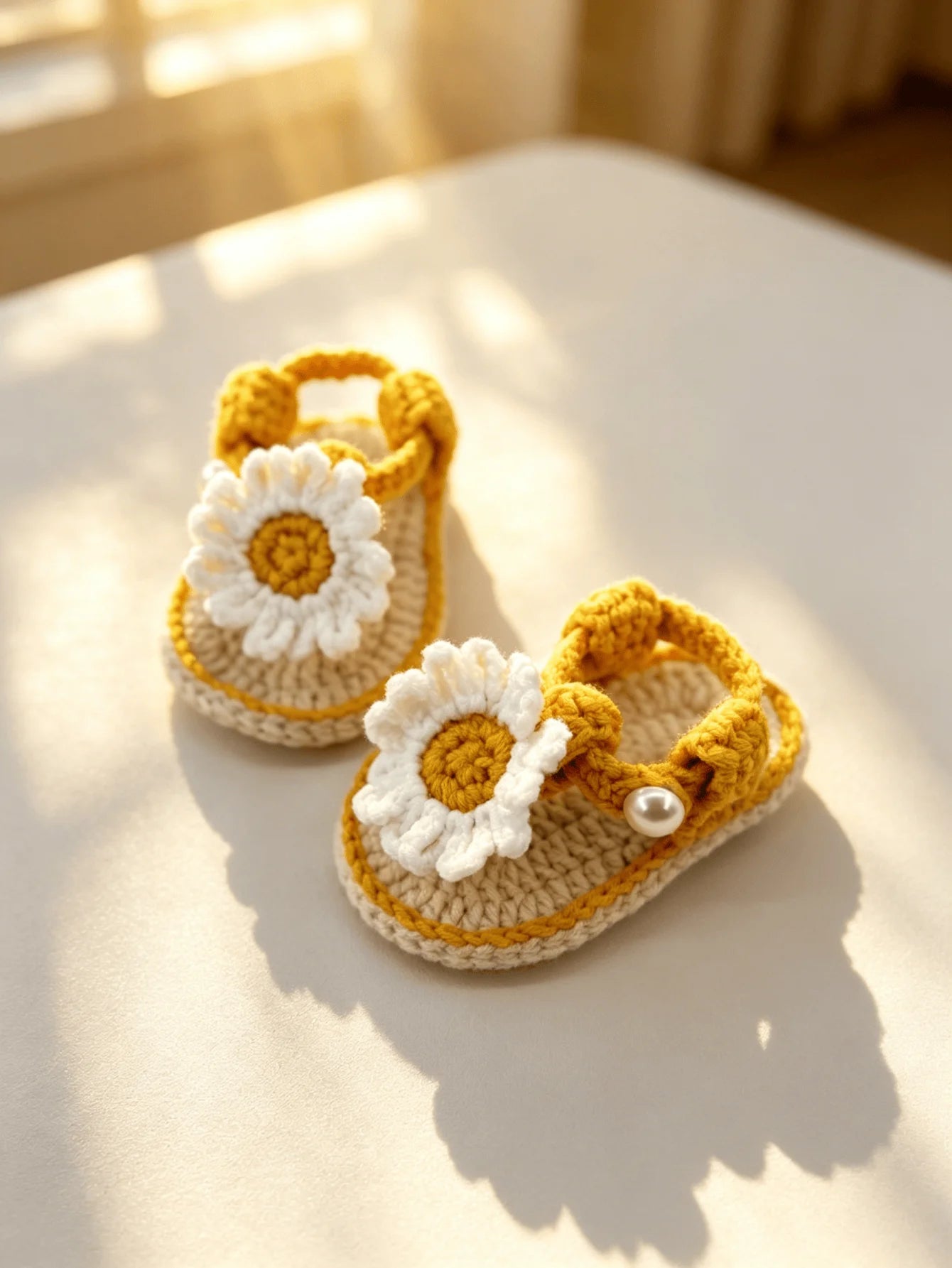 Handmade Crochet Baby Sandals | Daisy Flower Soft Sole Newborn Sandals