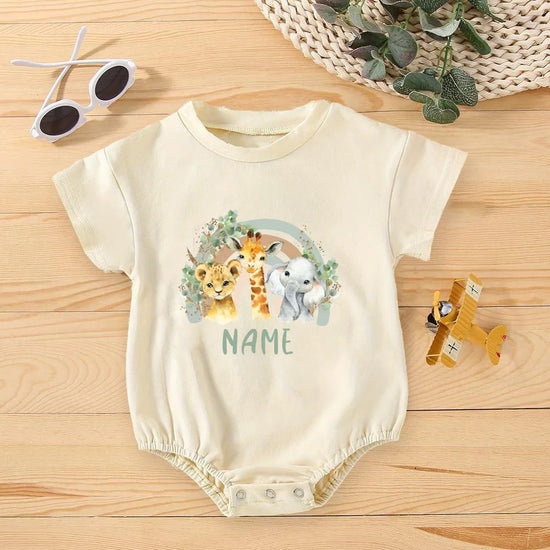 Personalized Rainbow Baby Romper – Jungle Birthday Outfit | Wild One Bodysuit for Infant Party