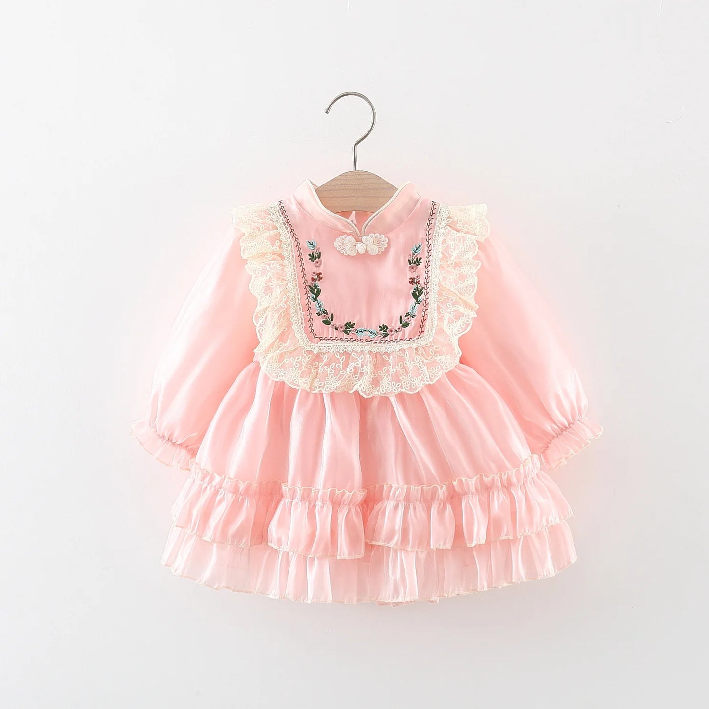 Baby Girl Embroidered Dress Cream, Pink & Red | Vintage Lace Party Outfit