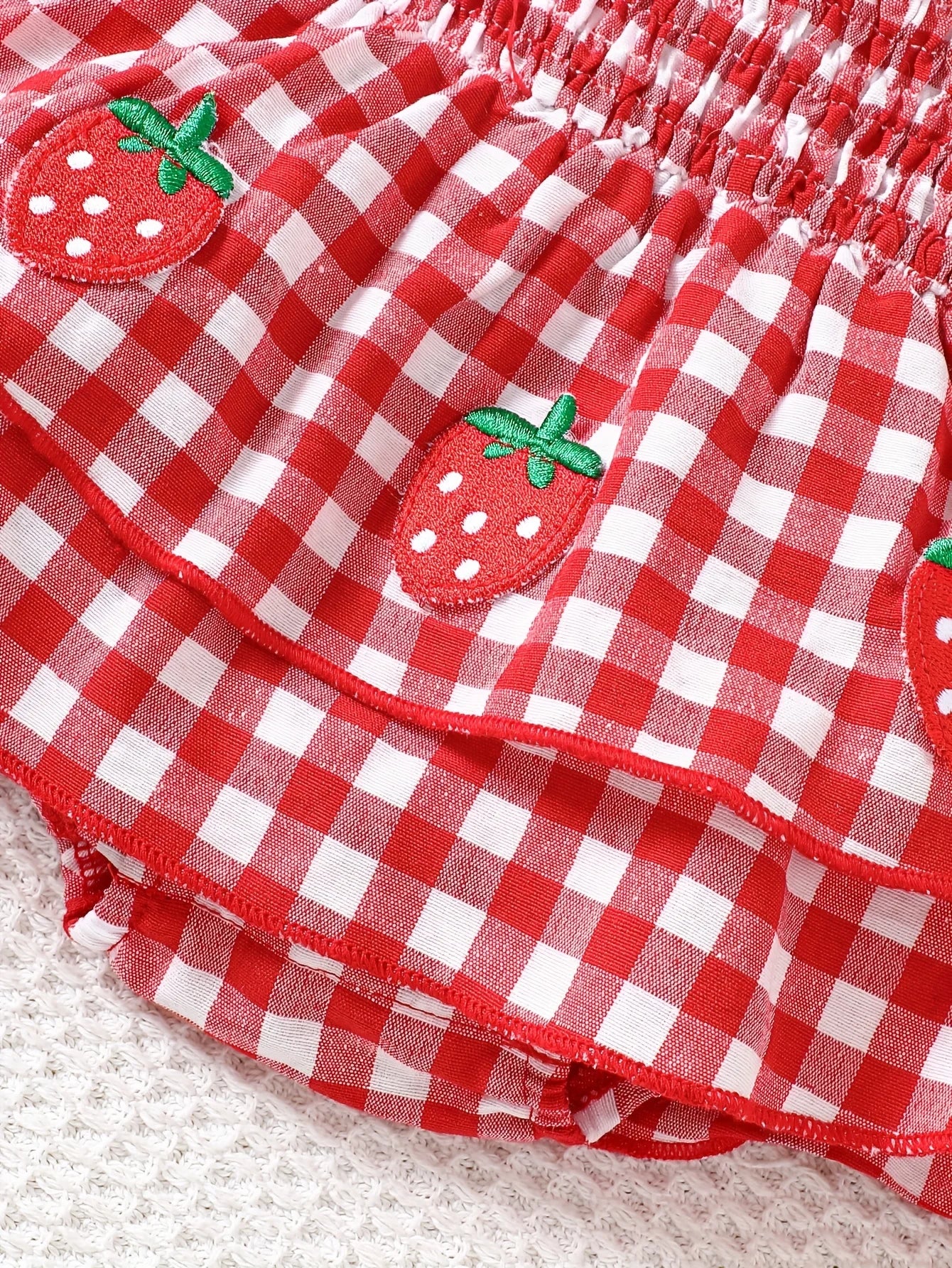 Baby Girl Strawberry Romper Dress Red Gingham | Summer Picnic Outfit