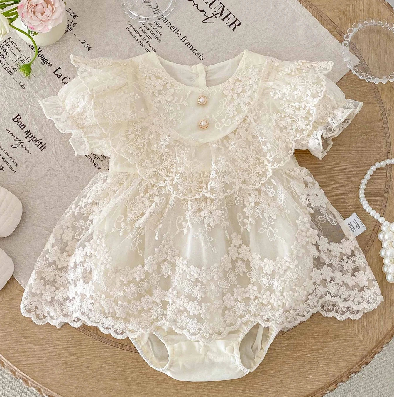 Baby Girl Cream Lace Romper | Newborn Princess Dress Outfit