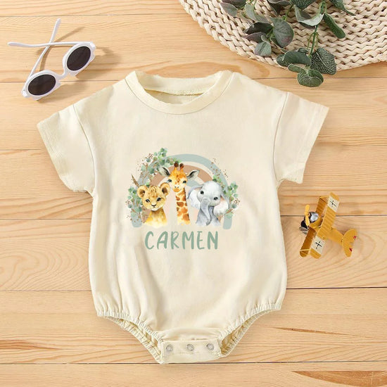 Personalized Rainbow Baby Romper – Jungle Birthday Outfit | Wild One Bodysuit for Infant Party