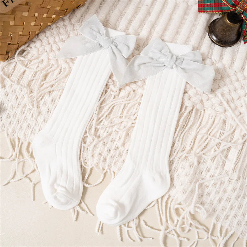 Velvet Bow Knee-High Socks for Baby Girls – Holiday & Everyday Outfit Accessory | MGK & Co