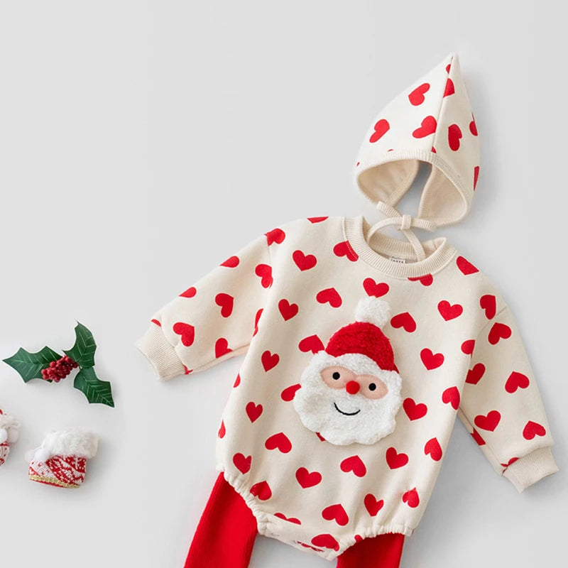 Christmas Baby Santa Claus Sweater Romper & Hat Set – Red & White Striped Holiday Outfit for Kids