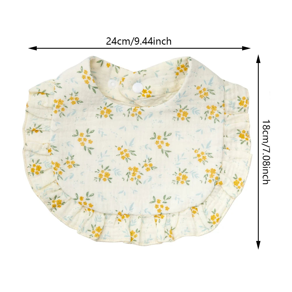 Ruffle Edge Baby Bib – Adjustable Snap Muslin Cotton Bib for Girls