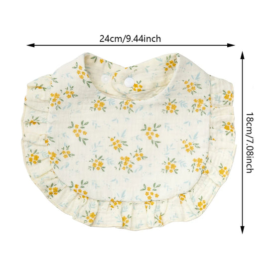 Ruffle Edge Baby Bib – Adjustable Snap Muslin Cotton Bib for Girls