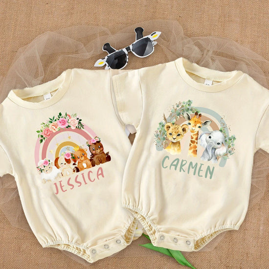 Personalized Rainbow Baby Romper – Jungle Birthday Outfit | Wild One Bodysuit for Infant Party