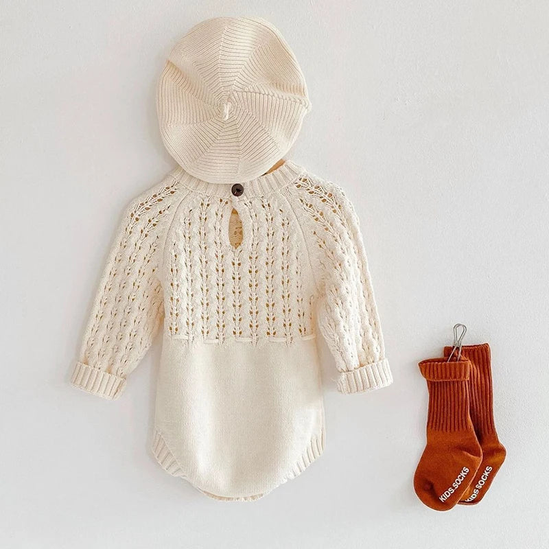 Baby Clothes Girls Romper Autumn Long Sleeve Baby Girl Knit Hollow Out Rompers Baby Jumpsuit Baby Clothes