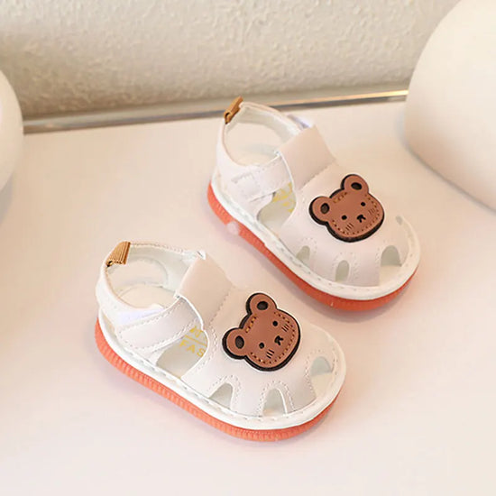 Non-Slip Baby First Walking Shoes – Summer Squeaky Sandals with Cute Bear Design