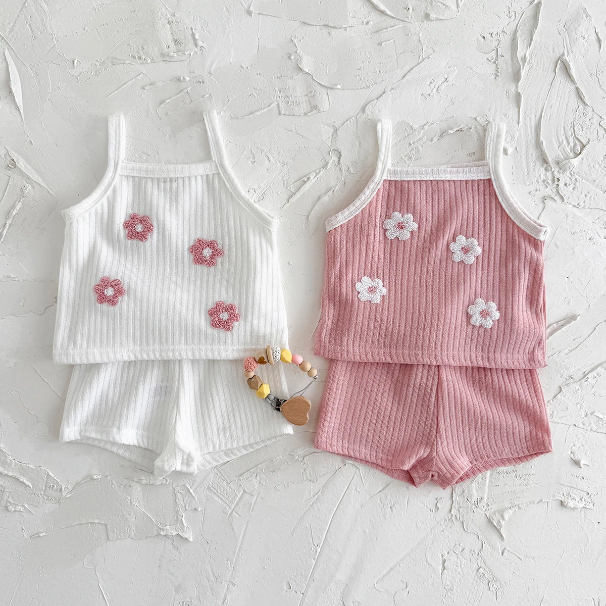 Baby Girl Summer Outfit Set | Ribbed Floral Crop Top & Shorts Matching Set